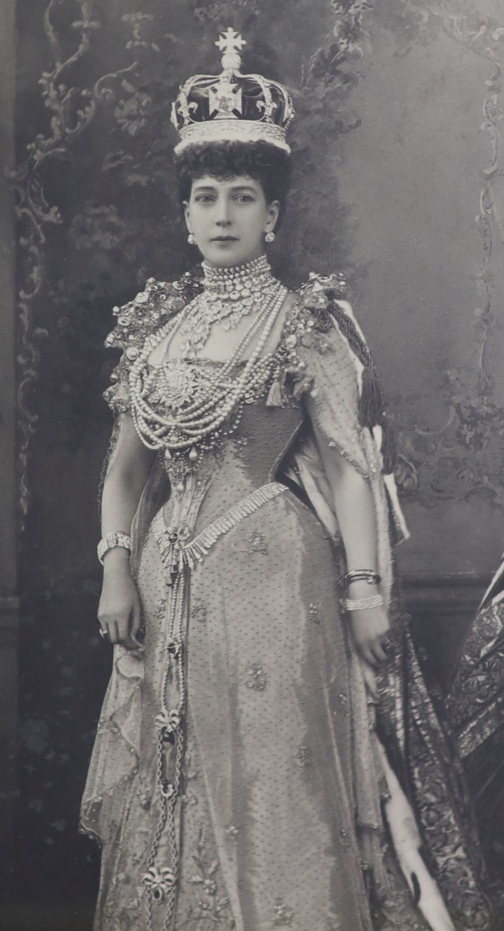 A signed and dated Coronation day portrait photograph, Queen Alexandra of Denmark 44 x 33cm..